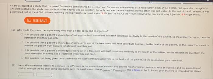 An article described a study that compared flu