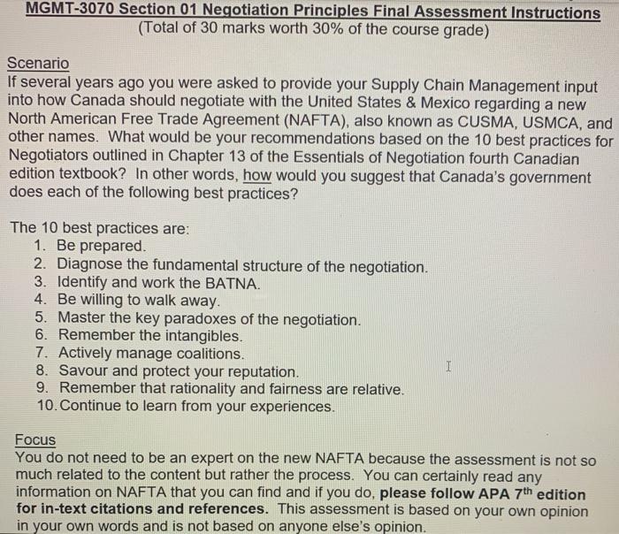 MGMT-3070 Section 01 Negotiation Principles Final