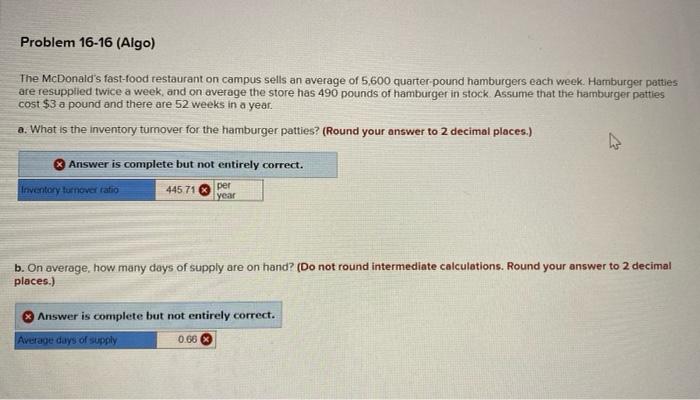 Problem 16-16 (Algo) The McDonald's fast-food