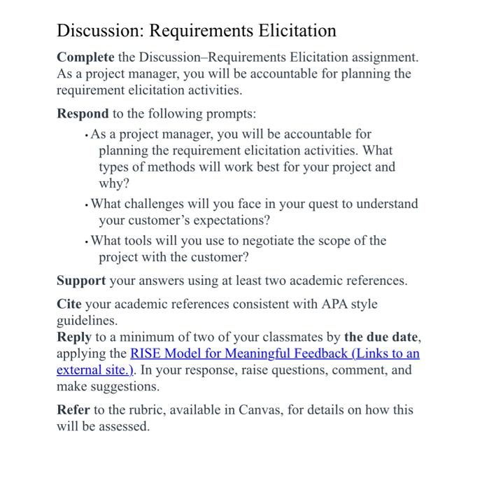 Discussion: Requirements Elicitation Complete the