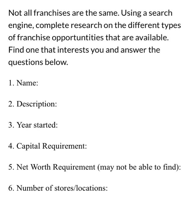 Not all franchises are the same. Using a search