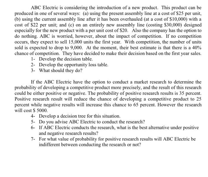 ABC Electric is considering the introduction of a