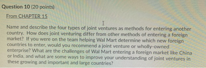Question 10 (20 points) From CHAPTER 15 Name and