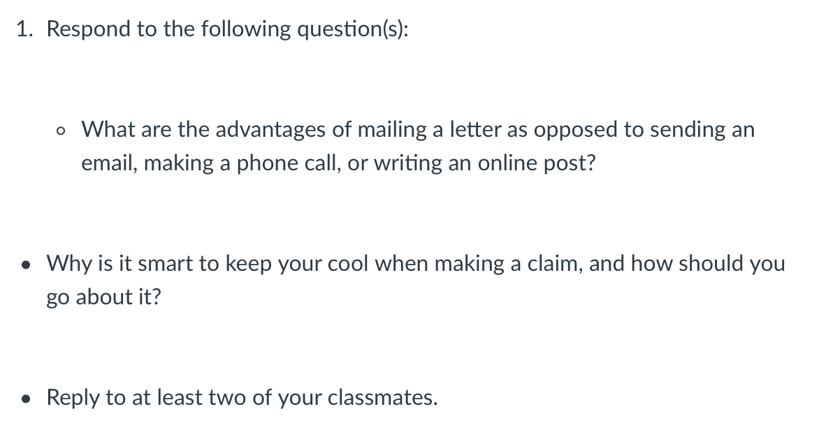 1. Respond to the following question(s): o What