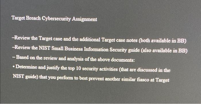 Target Breach Cybersecurity Assignment -Review