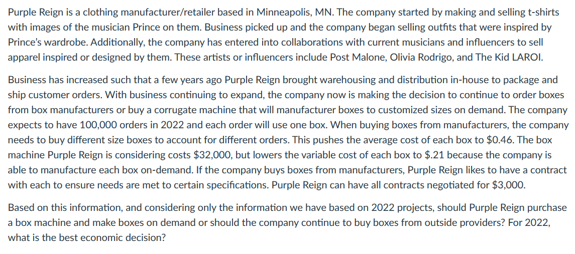 Purple Reign is a clothing manufacturer/retailer