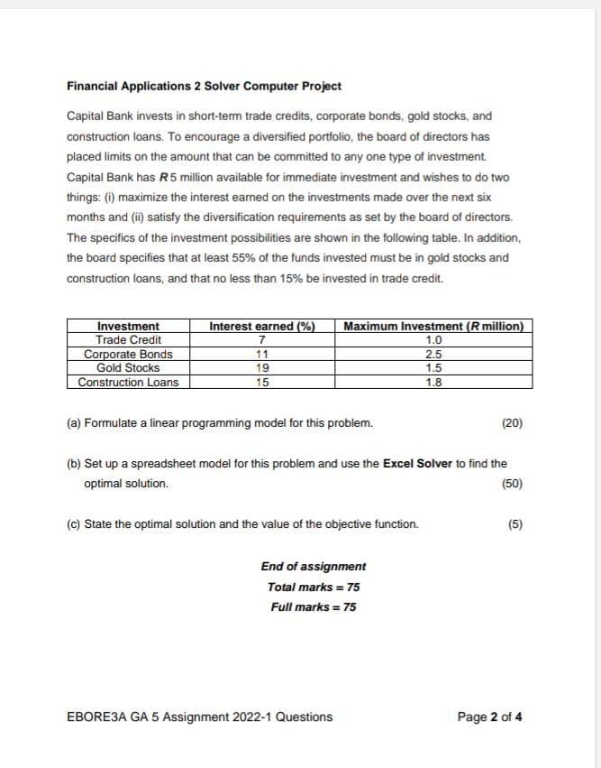 Financial Applications 2 Solver Computer Project