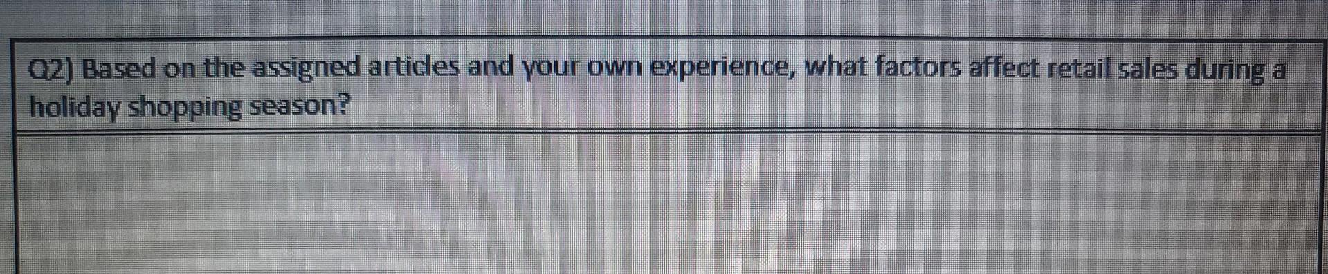 Q2) Based on the assigned articles and your own