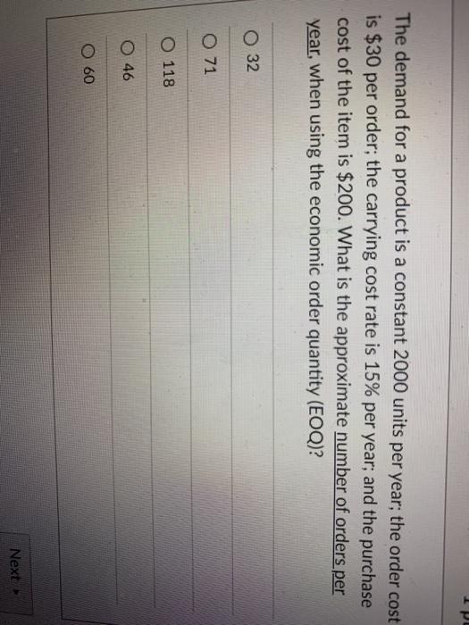 The demand for a product is a constant 2000 units