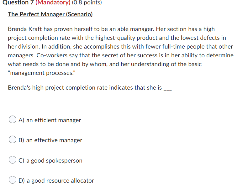 Question 7 (Mandatory) (0.8 points) The Perfect