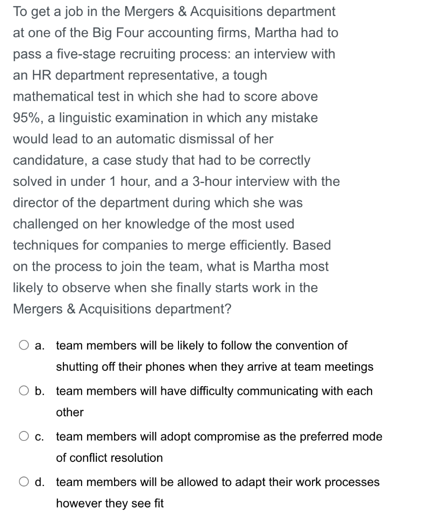 To get a job in the Mergers & Acquisitions