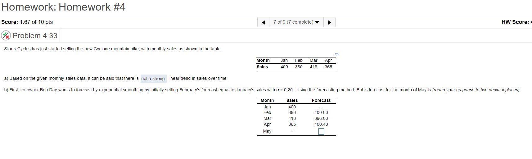 Homework: Homework #4 Score: 1.67 of 10 pts 7 of