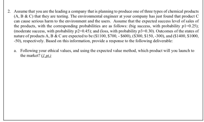 2. Assume that you are the leading a company that