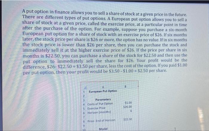please show all steps of Q 1,2,&3 in Excel. A put