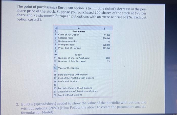 please show all steps of Q 1,2,&3 in Excel. A put