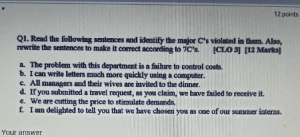 asap 12 points Q1. Read the following sentences