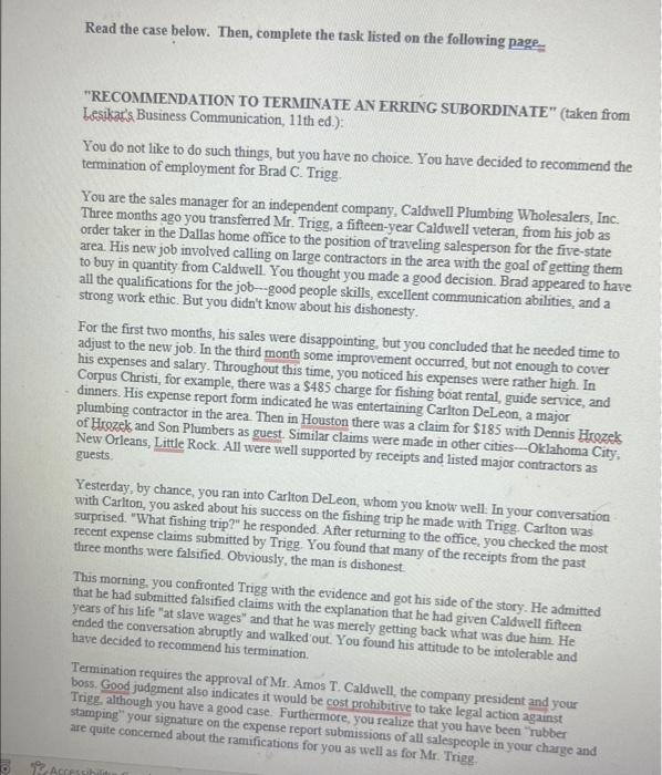 Read the case below. Then, complete the task