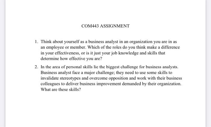 COM443 ASSIGNMENT 1. Think about yourself as a