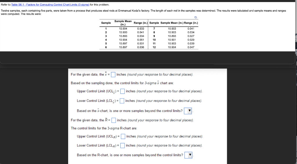 Refer to Table 56.1 - Factors for Computing