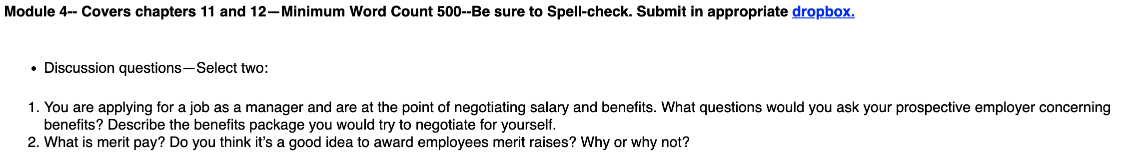 Module 4-- Covers chapters 11 and 12-Minimum Word