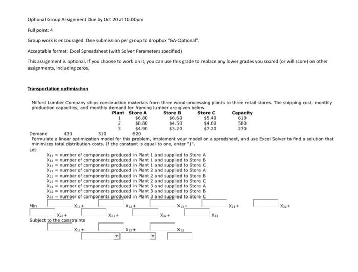 Optional Group Assignment Due by Oct 20 at