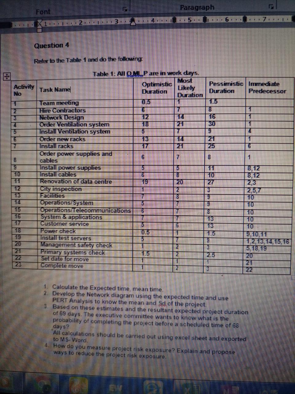 Paragraph Font 43 5. . ... 2 Question 4 Refer to