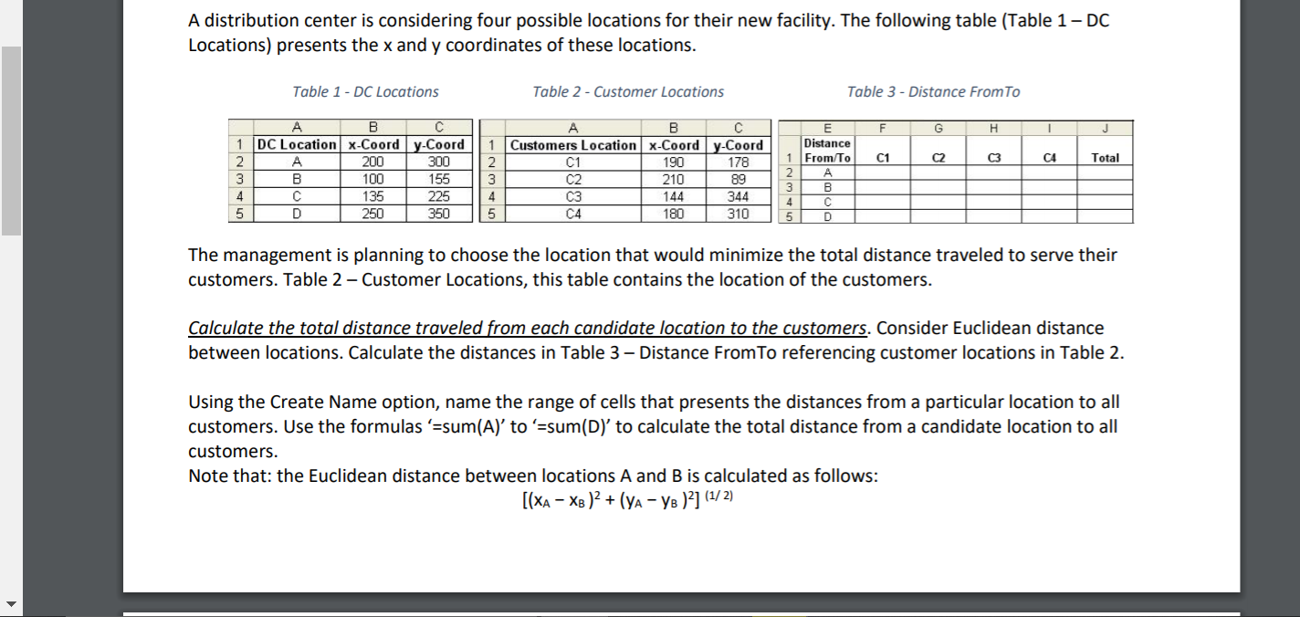 A distribution center is considering four