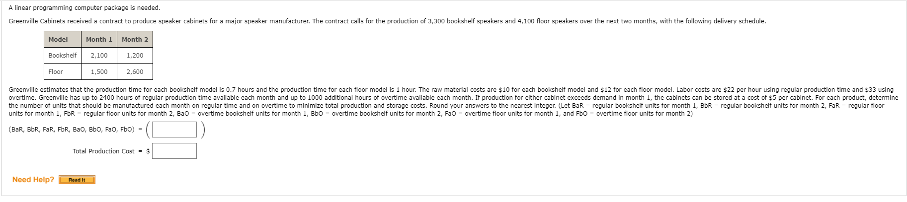 A linear programming computer package is needed.