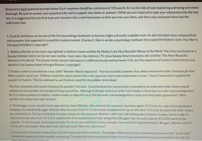 Respond to each question/prompt below. Each