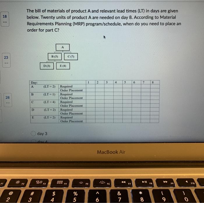 18 The bill of materials of product A and
