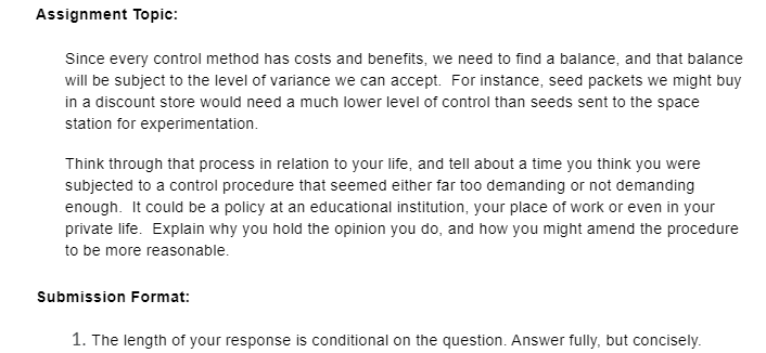 Assignment Topic: Since every control method has