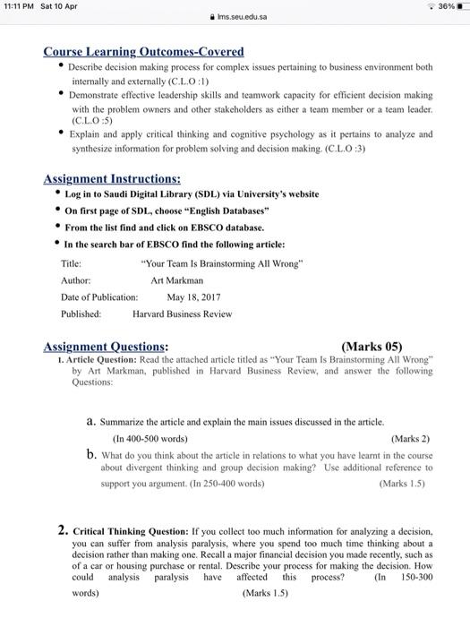 11:11 PM Sat 10 Apr 36% Ims.sou.edu.sa Course