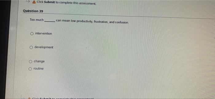 Click Submit to complete this assessment.