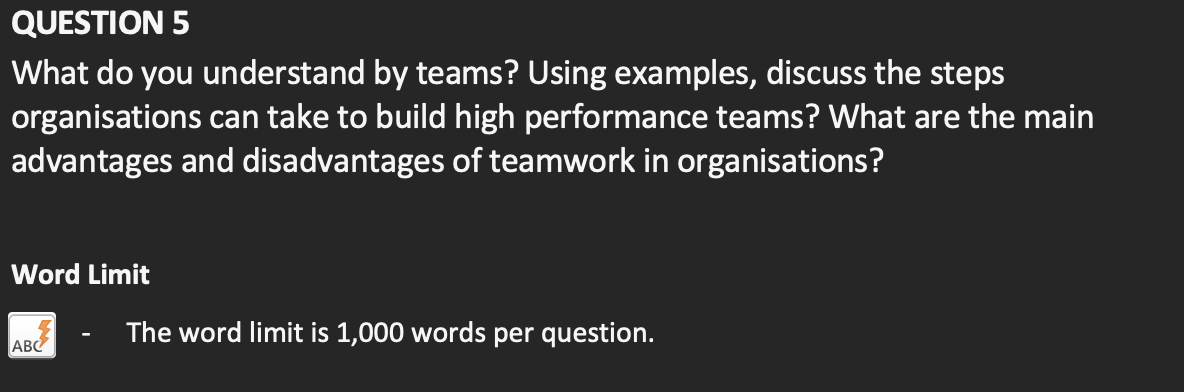 QUESTION 5 What do you understand by teams? Using
