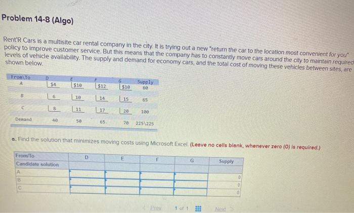 Problem 14-8 (Algo) Rent'R Cars is a multisite