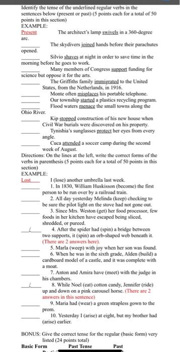 are Identify the tense of the underlined regular