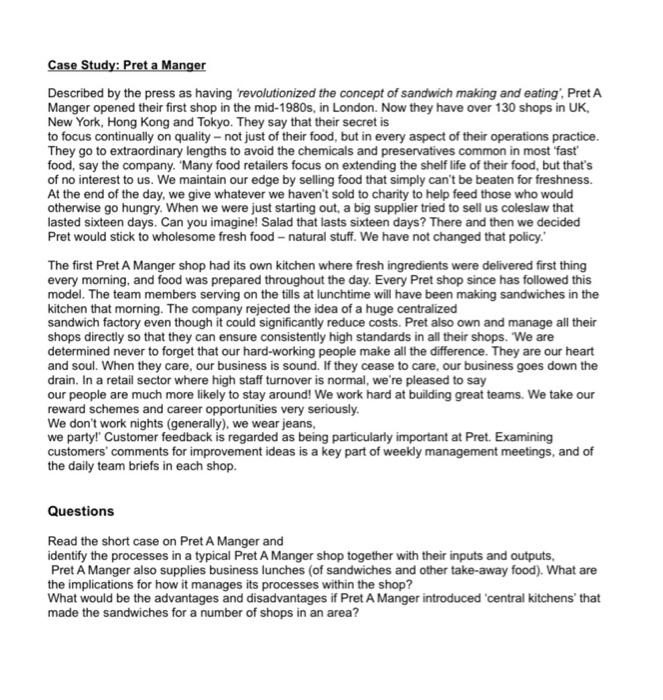 Case Study: Pret a Manger Described by the press