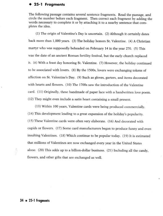 25-1 Fragments The following passage contains