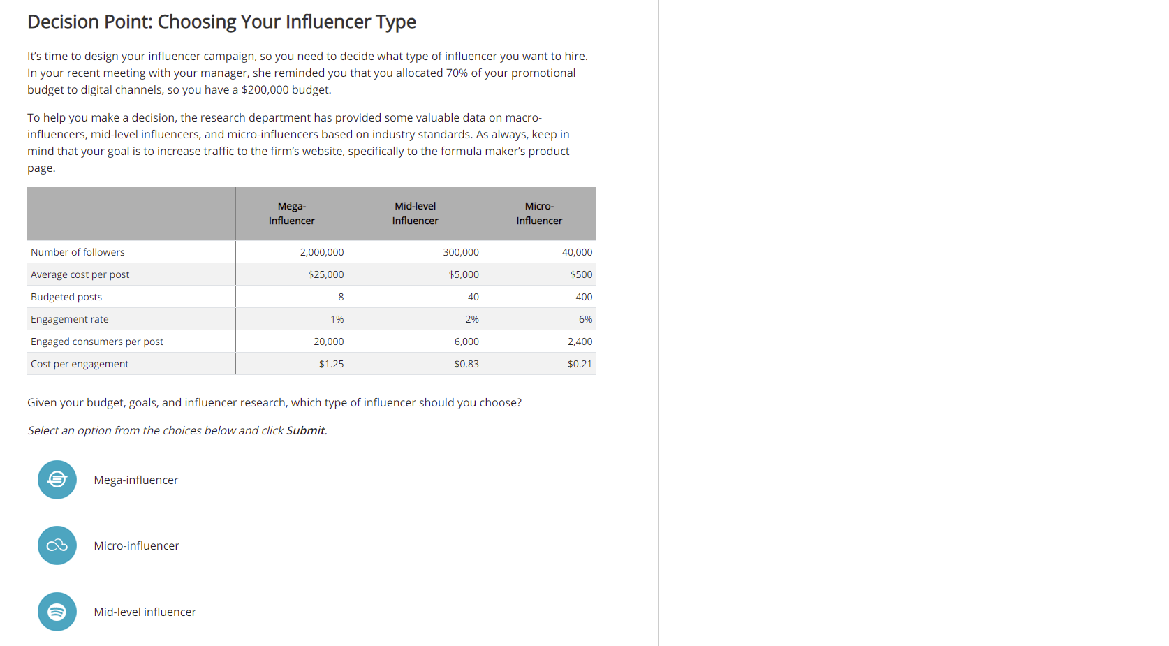 Decision Point: Choosing Your Influencer Type