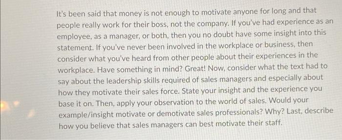 It's been said that money is not enough to