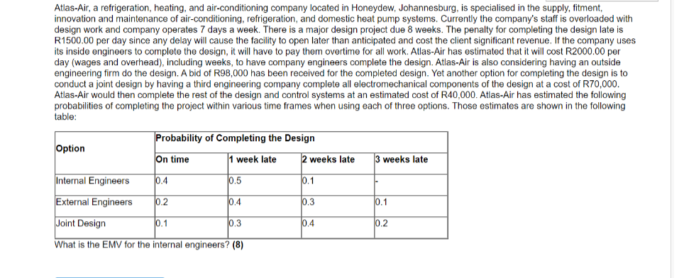 1-What is the EMV for Joint Engineers, 2- What is