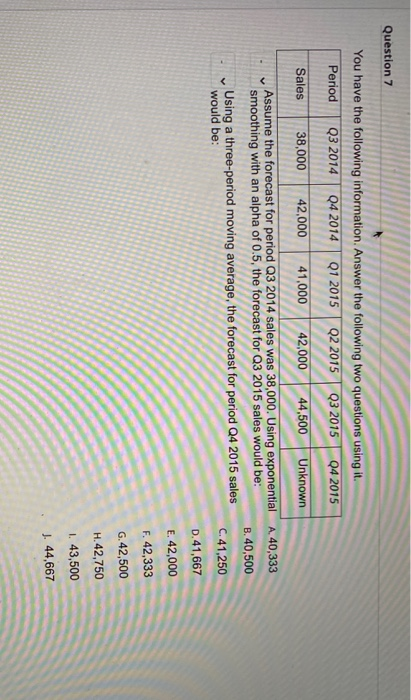 Question 7 You have the following information