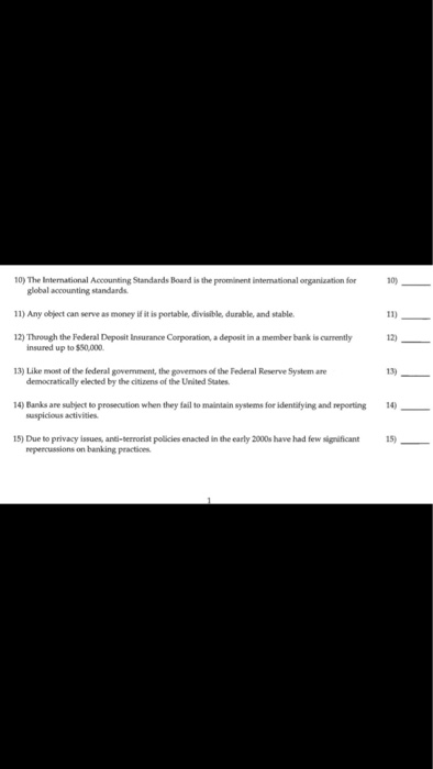 true or false 10) The International Accounting