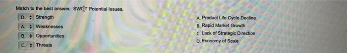 Match to the best answer. SWCT Po Potential Issue