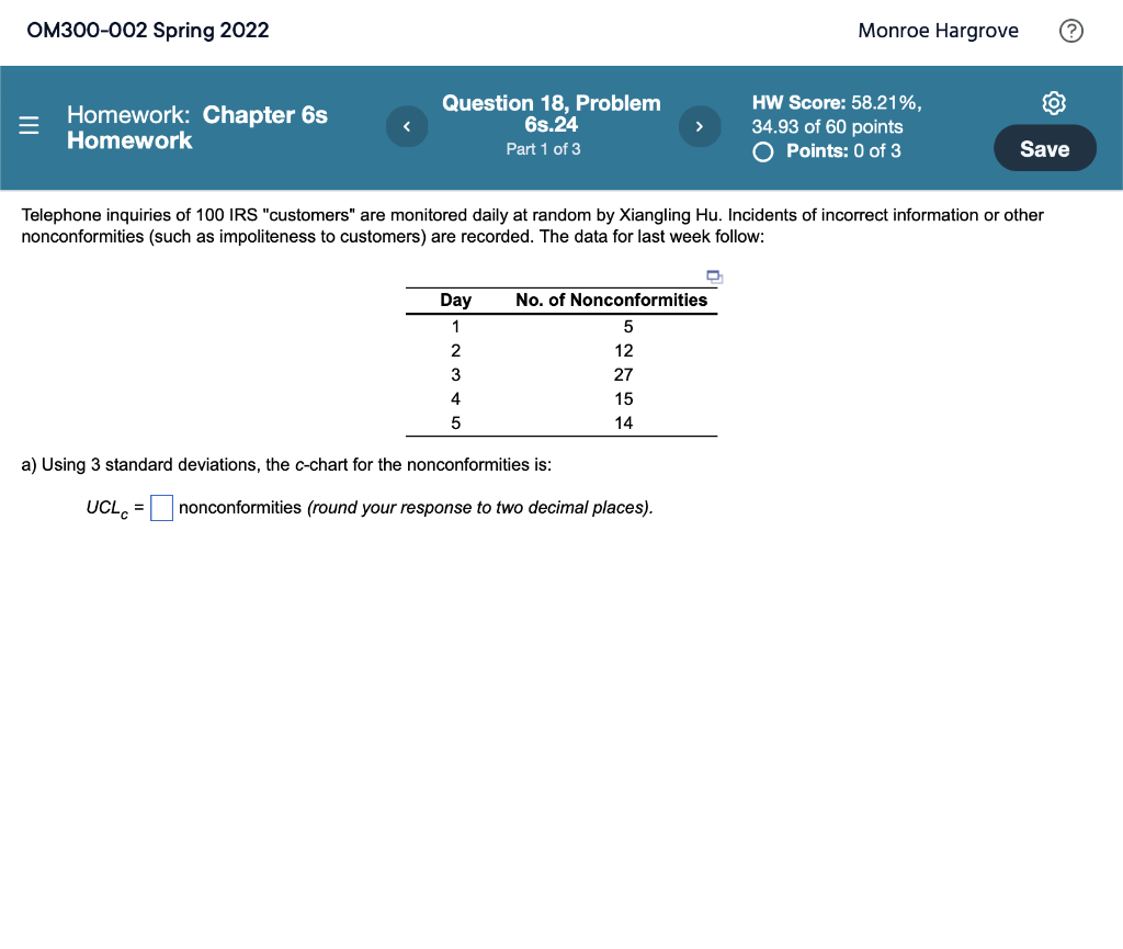 OM300-002 Spring 2022 Monroe Hargrove = Homework: