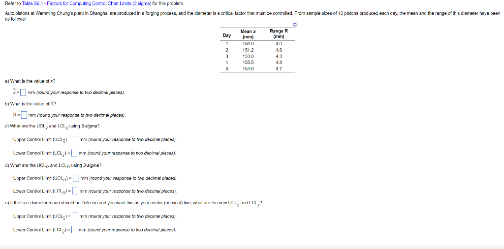 Refer to Table 36.1 - Factors for Computing