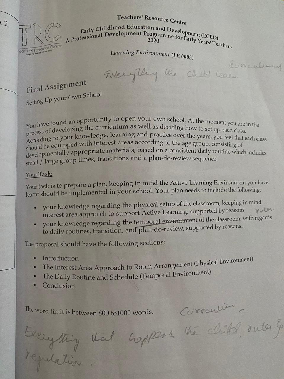 The subject is "Learning Environment", do write