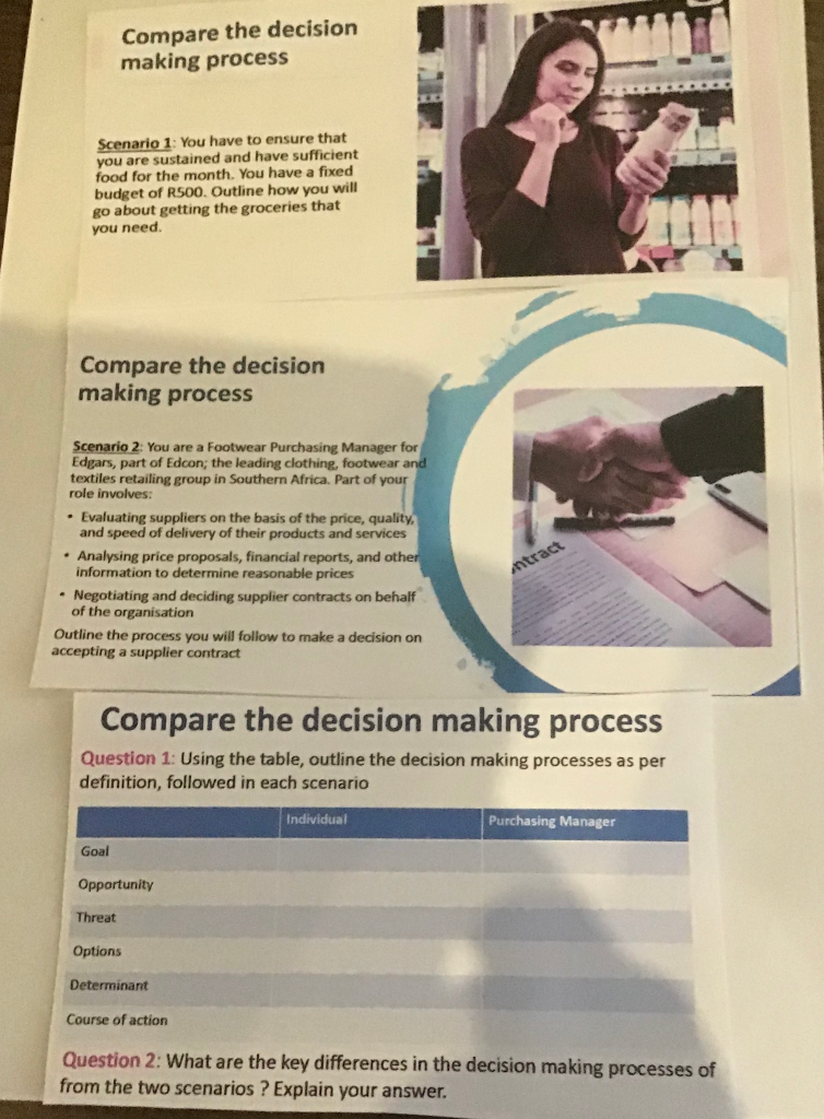 Compare the decision making process Scenario 1: