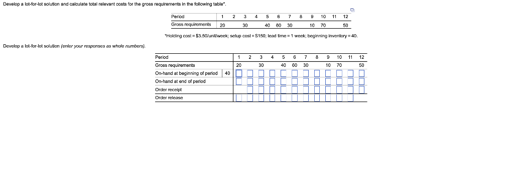 Develop a lot-for-lot solution and calculate