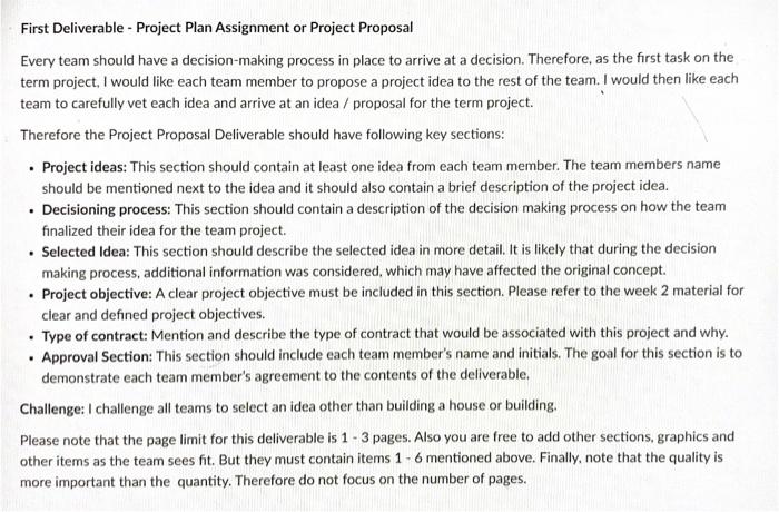 help with project idea only First Deliverable -